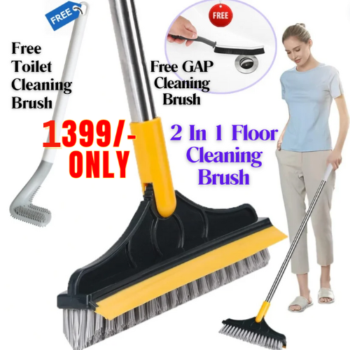 2 In 1 Floor Cleaning Brush With Soft Scraper + Toilet & Gap Cleaning Brush (FREE)