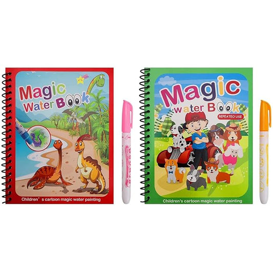 Water Magic Book: Re-usable Quick Dry & Colourful Book with Magic Pen (Educational, Creative Book with Vibrant Colour), (Pack of 2)