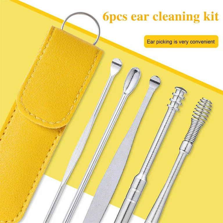 6 PCS Ear Pick Cleaning Set with Storage Bag Spiral Tool Spoon Ear Wax Remover Cleaner - Trend Oye