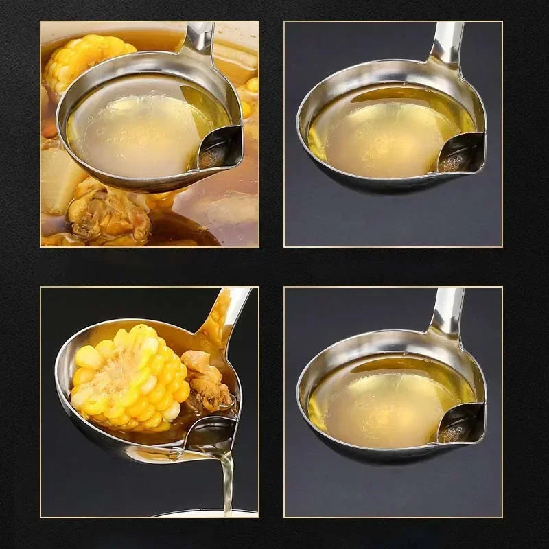 Oil Seperator Spoon, Stainless Steel Oil Filter Spoon Soup with Long Handle Oil Soup Cooking Strainer Filter Soup Ladle